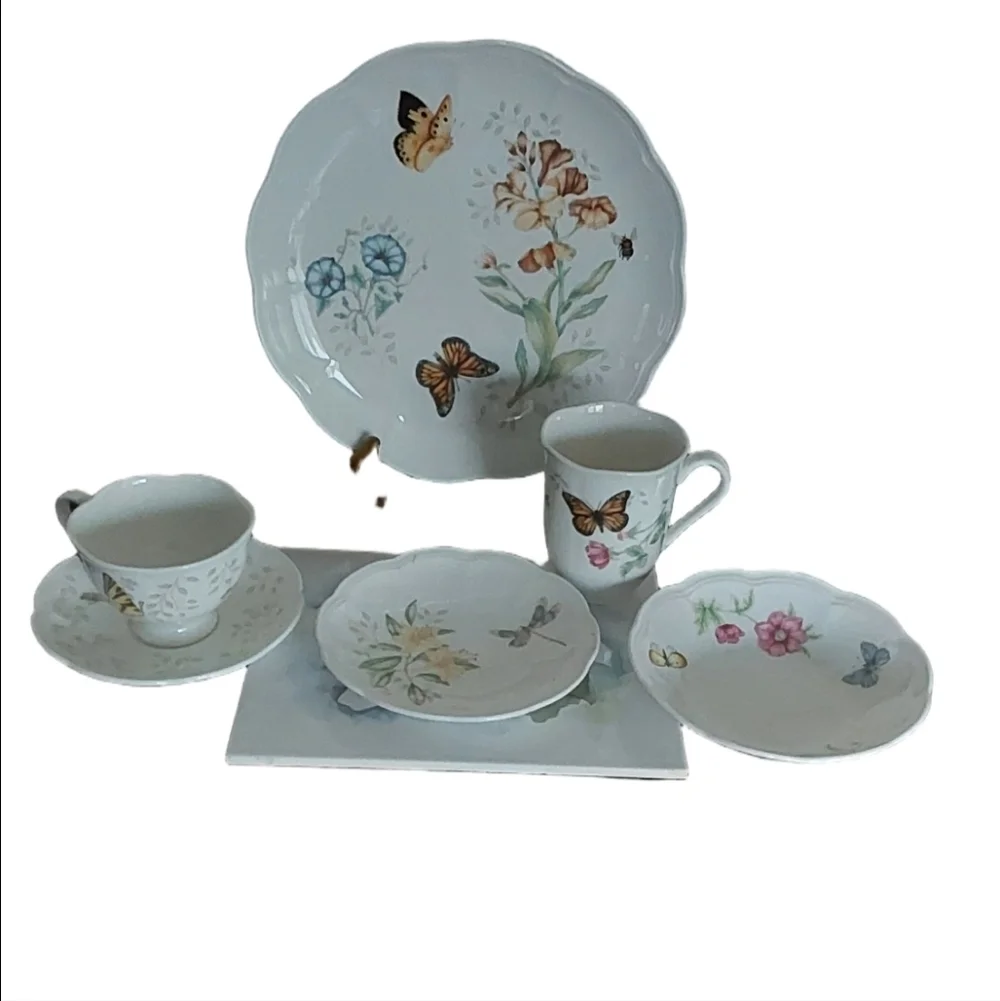 Lenox Floral Butterfly Porcelain 5 Pc Dinnerware‎ Set